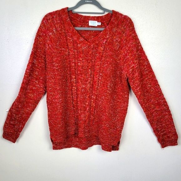 Time and Tru Sweaters - Time and tru XL red knit long-sleeved sweater soft V-neck not a solid pattern